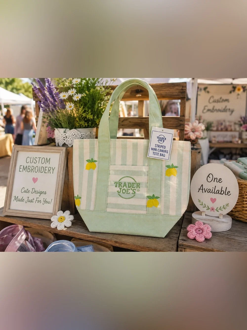 💚 Trader Joe’s mini Tote with With Custom  embroidery